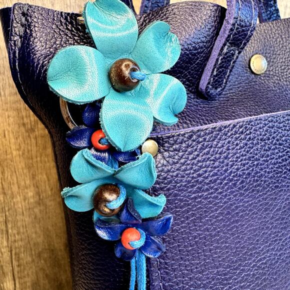 Leather Flower Purse Charm Genuine Leather Bag Charm NEW FAST SHIP - Picture 7 of 7